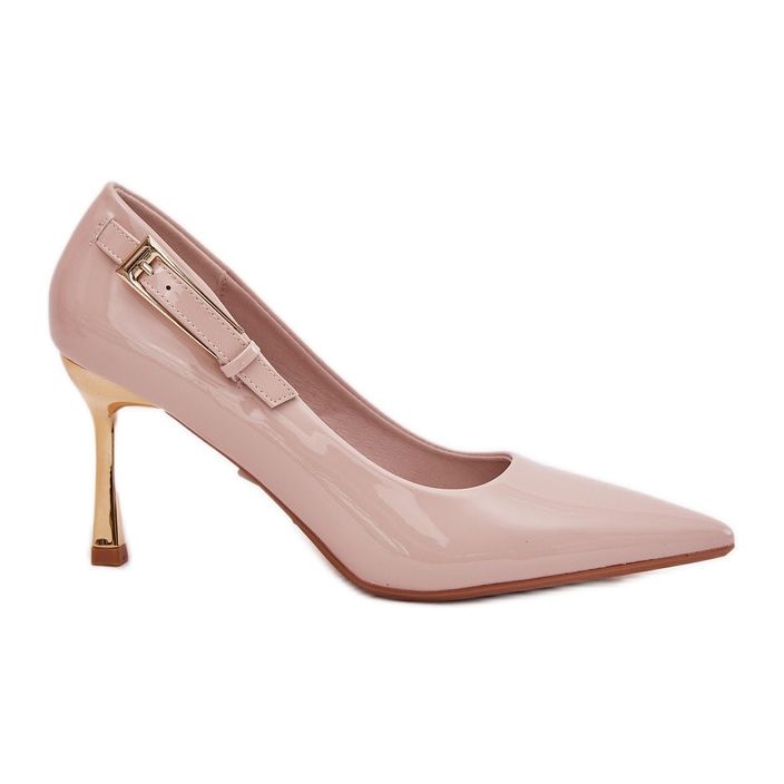 Målade klackar med en gyllene beige klämma