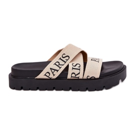 Kvinnors flip flops med Paris Material Stripes på plattformen Beige