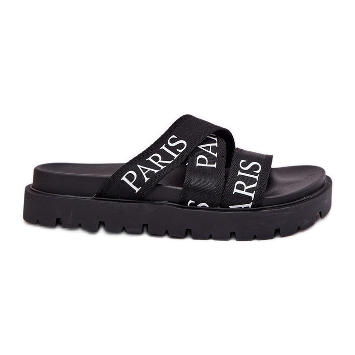 Kvinnors flip flops med Paris Material Stripes på plattformen svart