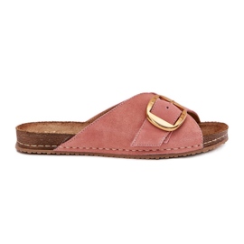 Läder flip flops med en gyllene klämma maciejka 07000-15 rosa