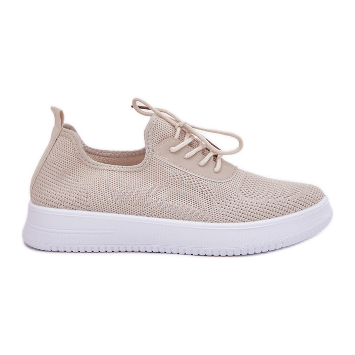 Material Slocked Sports Shoes on the Platform Women's Beige
