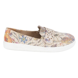 Olivier Kvinnors barfota inga loafers med en bred polsk beige blommor
