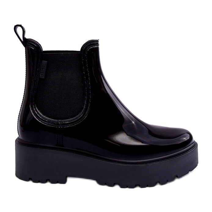 Kvinnors lackerade wellies på Big Star MM274395 Black Platform svart