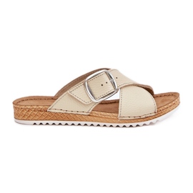 Kvinnors läderflip flops med inblu vo0004gu spänne beige