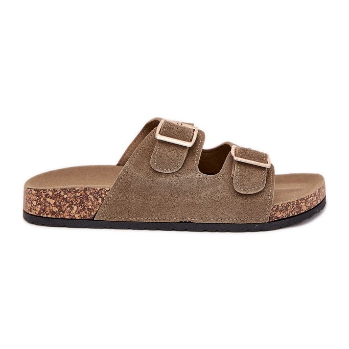 Boto Kvinnors flip flops med gyllene klämmor och mörkgrön luner