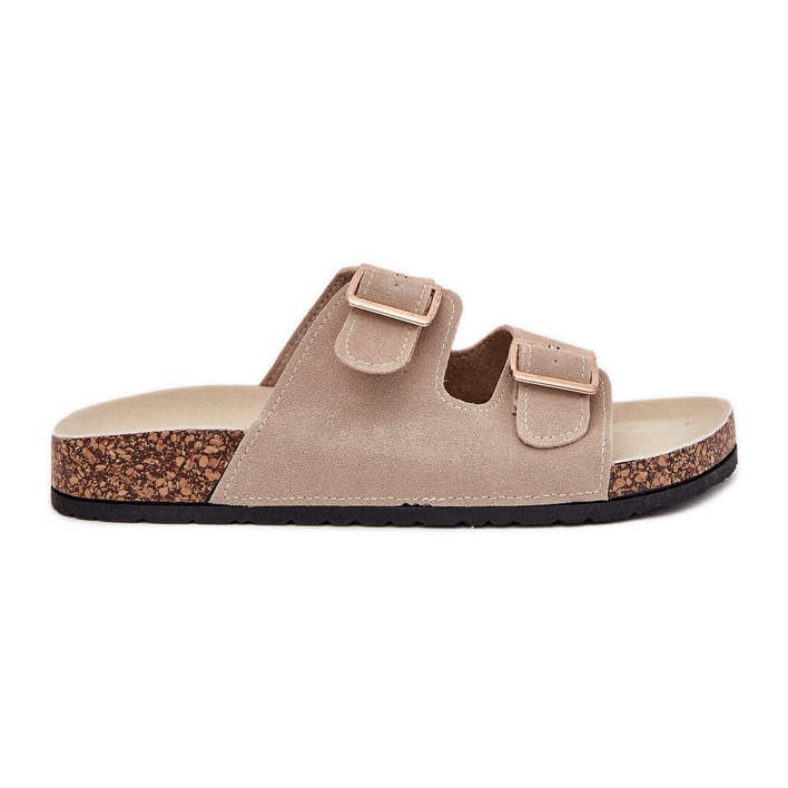 Boto Kvinnors tofflor med gyllene klämmor och sömmar beige luner