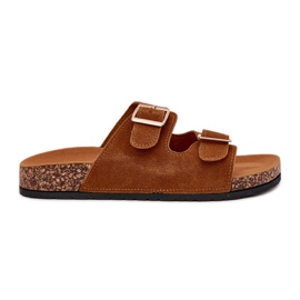 Boto Kvinnors flip flops med gyllene klämmor och kamelluner sömmar brun