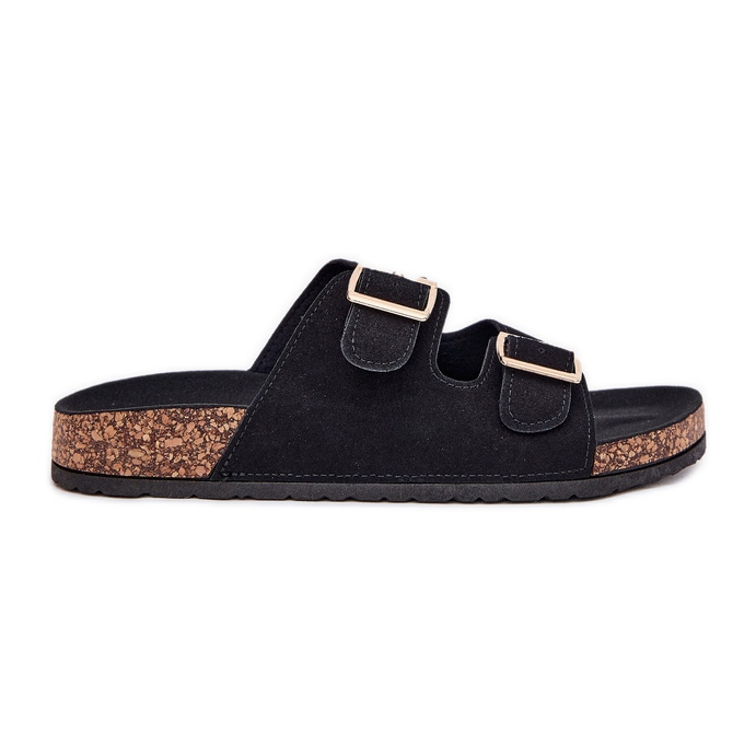 Boto Kvinnors flip flops med gyllene klämmor och svarta månstygn