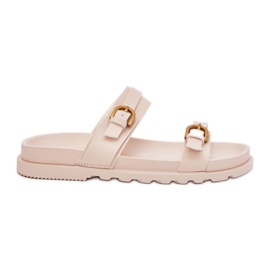 Boto Kvinnors flip flops med ränder och gyllene klämmor Light Beige Selana