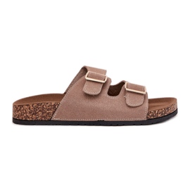 Boto Kvinnors flip flops med gyllene klämmor och sömmar Khaki Luner beige