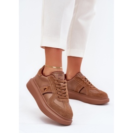 Kvinnors lädersneakers på Big Star -plattformen av Daniel Lopez SS2D4005 Brown brun
