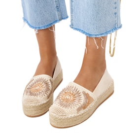 Beige Espadrilles med broderier på Lorin -plattformen