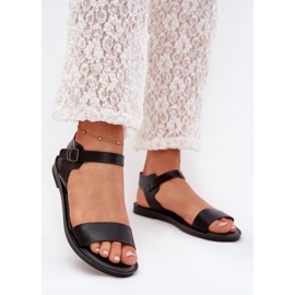 Boto Flat -hanterade kvinnors sandaler Eco Leather Black Kivara svart