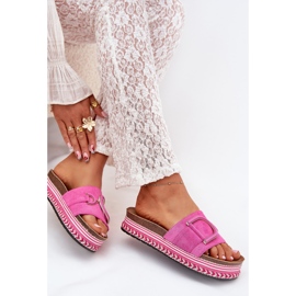 Boto Kvinnors tofflor på plattformen med en prydnad av fuchsia daphira rosa