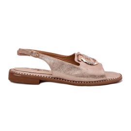 Eleganta kvinnorsandaler med plattklackad dekoration S.Barski KV51-003 rosa guld gyllene