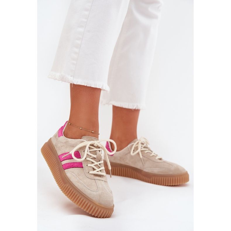 Boto Kvinnors mocka sneakers på beige-rosa cavira-plattformen