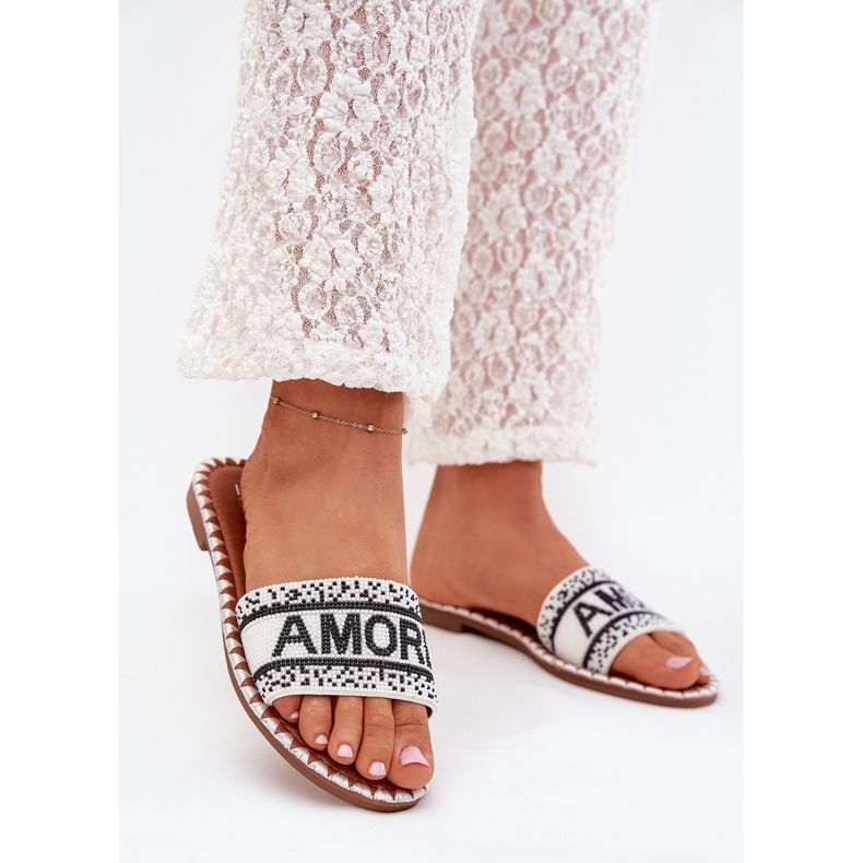 Boto Flat -hane kvinnors flip flops med avelina avelina dekoration vit