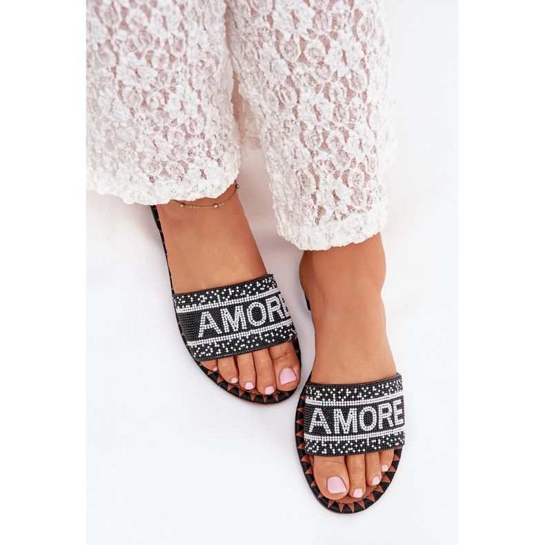 Boto Flat -hane kvinnors flip flops med avelina avelina dekoration svart