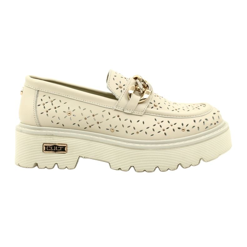 Läder OpenWork Women's Loafers på plattformen med dekoration CLW319405 Beige