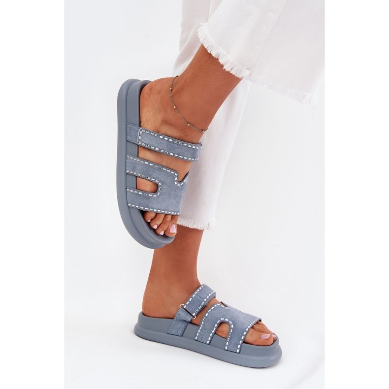 Boto Kvinnors flip flops med dekoration på plattformen Blue Delyna blå