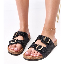 Svart glitter flip flops på flottans korksula