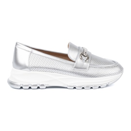 Shelvt Silver Loafers med ett dekorativt gyllene element silver-