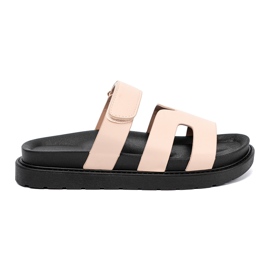 Shelvt Beige flip flops med ett kardborrbälte