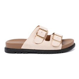 Shelvt Snygga ljus beige flip flops med mocka finish