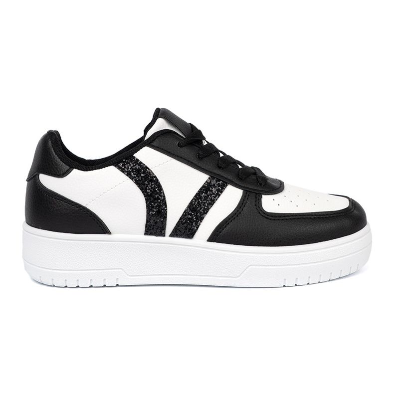 Shelvt Snygga svarta och vita sneakers med glitterinsatser