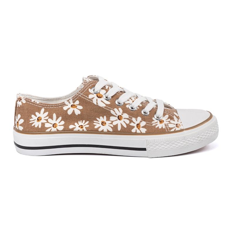 Shelvt Beige kvinnors sneakers med blommor