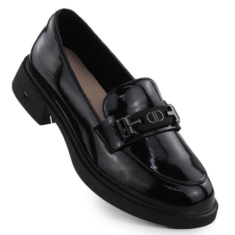 Kvinnors läderskor lackade loafers Black Vinceza 39957 svart