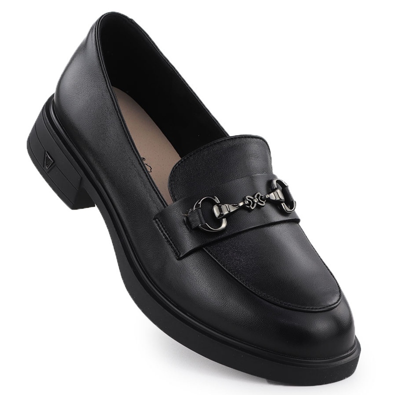 Kvinnors läderskor svarta loafers Vinceza 39958