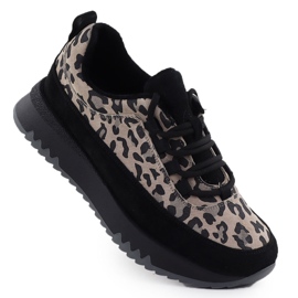 Lädersportskor på en leopardplattform Black Vinceza 66836