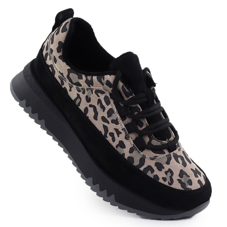 Lädersportskor på en leopardplattform Black Vinceza 66836