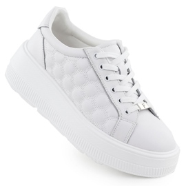 Kvinnors läderskor quiltade sneakers på den vita filippo DP7285 -plattformen