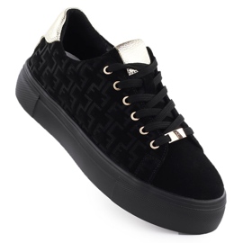 Kvinnors läderskor sneakers på Black Filippo DP6850 -plattformen