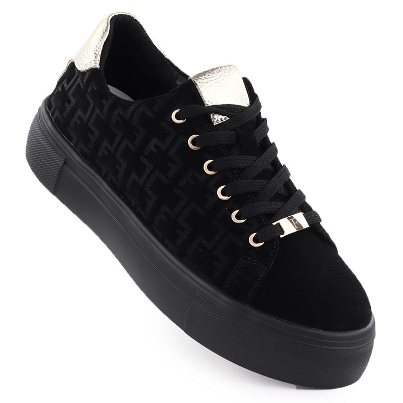 Kvinnors läderskor sneakers på Black Filippo DP6850 -plattformen