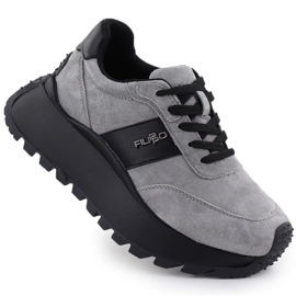 Kvinnors läderskor sneakers på den gråa plattformen Filippo DP6785