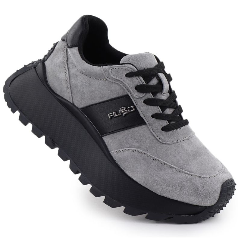 Kvinnors läderskor sneakers på den gråa plattformen Filippo DP6785