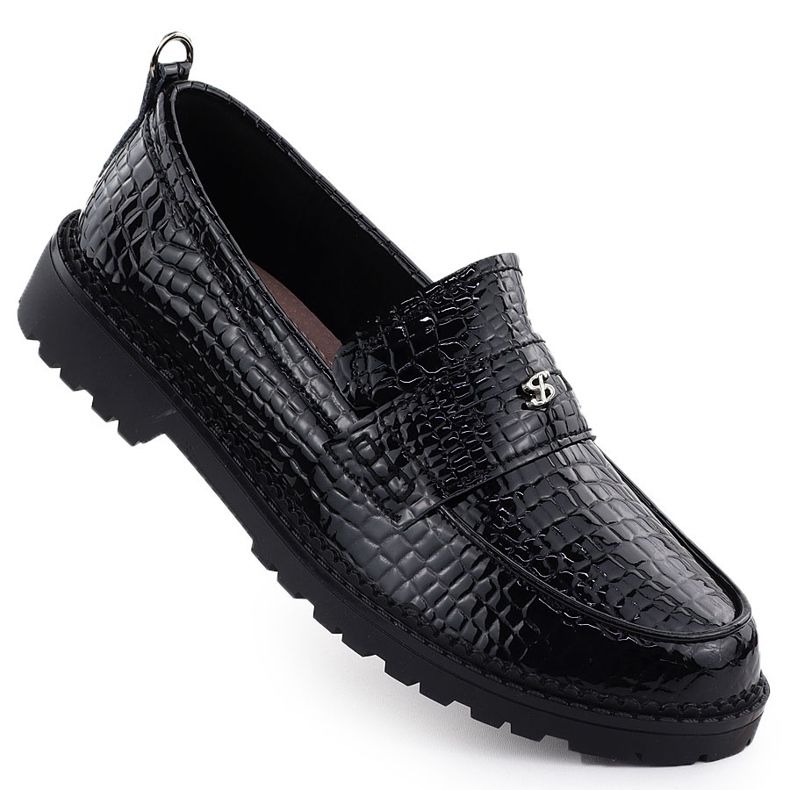 Kvinnors läderskor lackade loafers Kroko Black Filippo DP7409