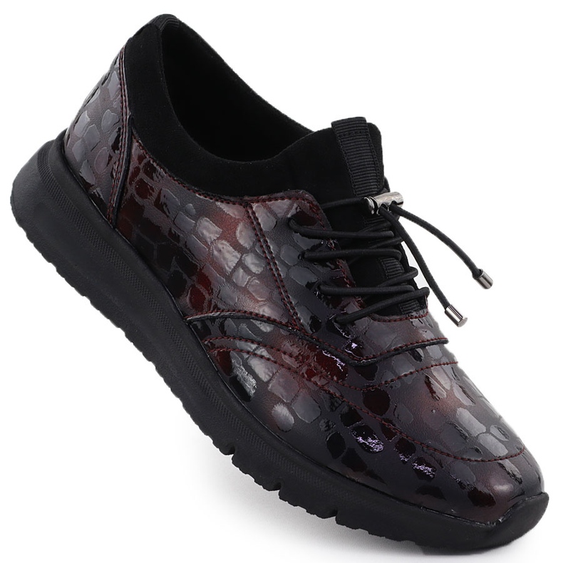 Kvinnors läderskor infogade lackerade Bourgogne Filippo DP7117 röd