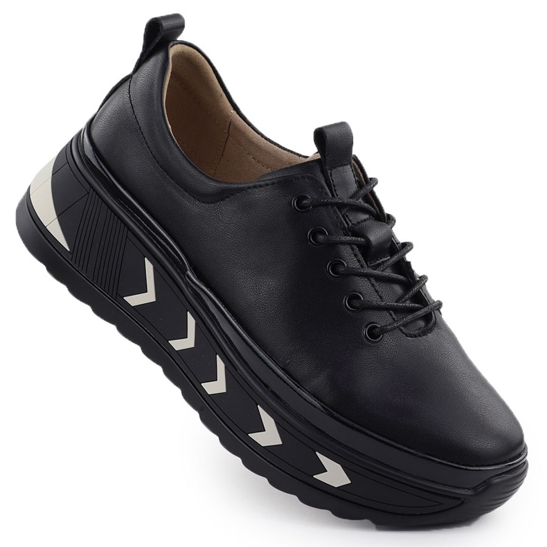 Kvinnors lädersneakers på plattformen Czarne Filippo DP6427