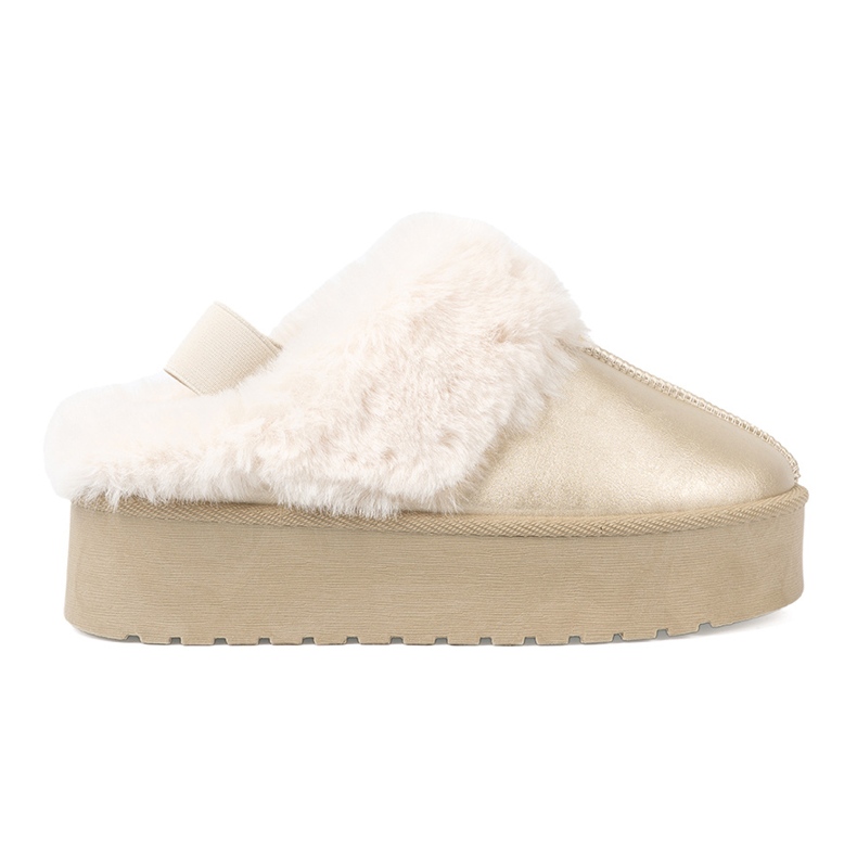 Shelvt Gyllene skor och snöstövlar med vit päls