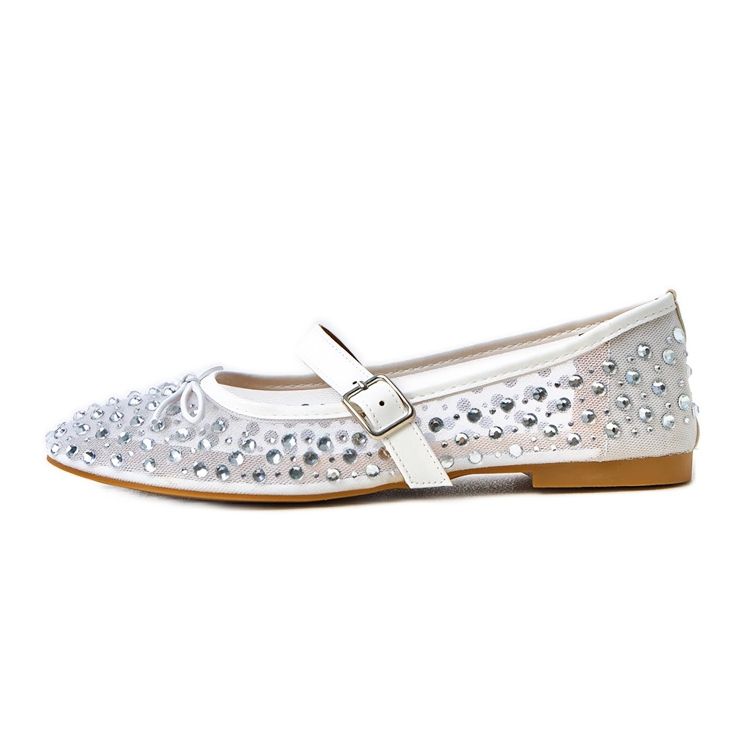 Vita mesh -ballerinor med elasidkristaller