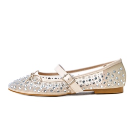 Beige mesh ballerinas med elasidkristaller