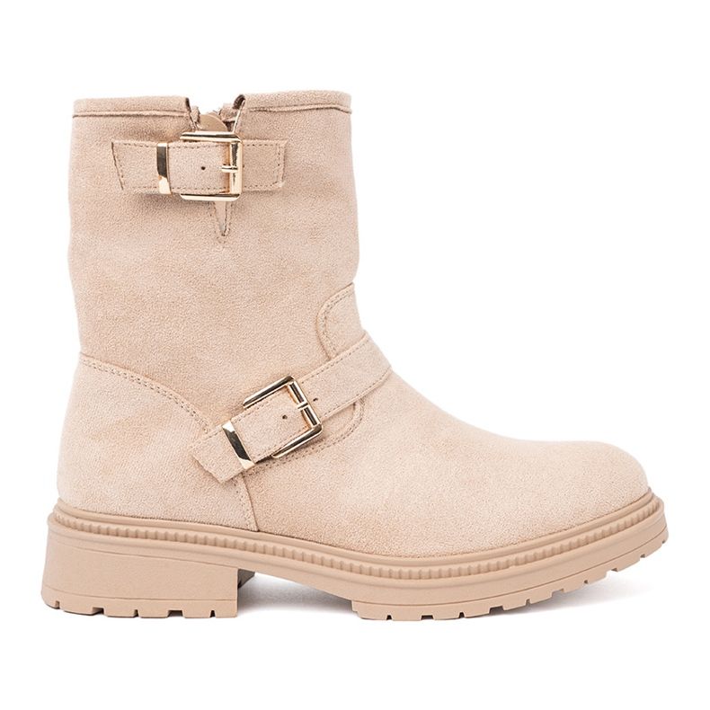 Shelvt Snygga jSnobeżowe -stövlar med dekorativa spännen