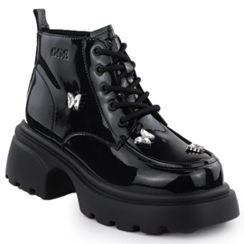 Kvinnors läderstövlar lackade väskor med fjärilar Black Goe SS2N4102