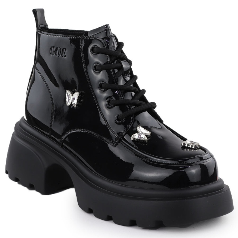 Kvinnors läderstövlar lackade väskor med fjärilar Black Goe SS2N4102