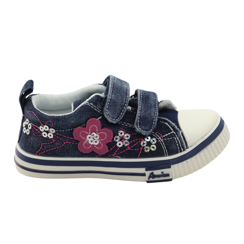 American Club Amerikanska 15069 paljettsneakers marinblå rosa vit