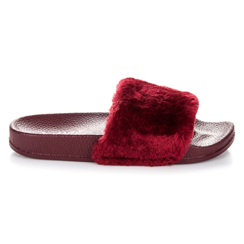 L. Day Vinröda Tofflor Med Päls